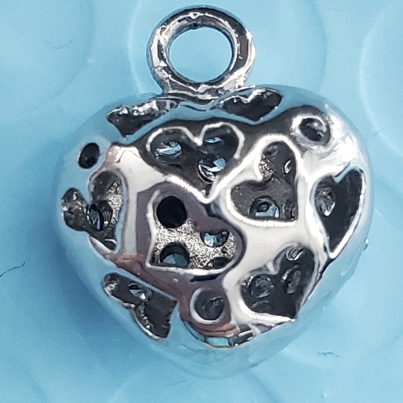 Heart Pendant Silvertone Crystal Rhinestones Paved - Picture 7 of 7